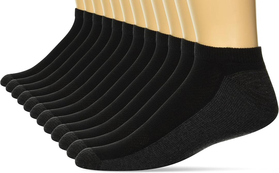 Hanes Men's Socks, X-Temp Cushioned No Show Socks, 12-Pack (Black)