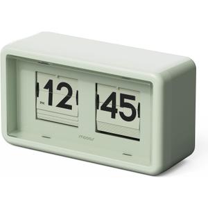 Mooas Newtro Flip Desk Clock, Retro Design Auto Flip Clock, Automatic Turning Vintage Flip, Battery Powered, AM/PM, Home Dcor Ideal for Home Office School Hotel Caf (Olive)