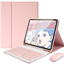 Fegishilly Arabic and English Keyboard Case with Wireless Mouse for Galaxy Tab S7 FE 12.4 inch, Lightweight Smart Cover with Detachable Keyboard & Bluetooth Mice & Pencil Holder (Pink)