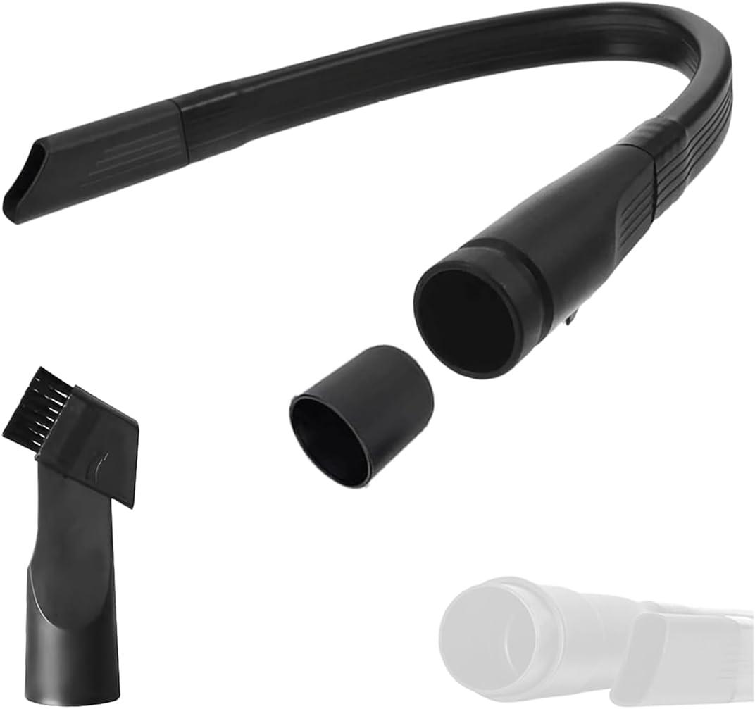 Universal Vacuum Hose Attachment 25" Flexible & Durable Lint Vac Hose with 1 Adapters for (1-1/4" or 1-3/8") Dyson Shark Hoover Bissell Vacuum, Clean Dryer Vent Lint Duct, Crevice Tool with Brush Kit