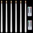 Homemory 15 inches Real Wax Flameless Taper Candles with Remote Timer, 6 Pcs White LED Taper Candles Battery Operated with 3D Flickering Flame, Window Candles Led Candlesticks for Dinners Home Decor
