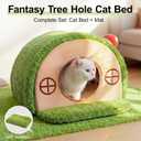 Cat House for Indoor Cats - Cute Cat Bed Cave, Tree Hole Cat Bed Tent for Kittens and Small Medium Pets with Removable Washable Cushion & Anti-Slip Bottom, Enclosed Kitten Bed Hideaway