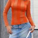 Tankaneo Womens Fitted Long Sleeve Shirts Ribbed Knit Going Out Tops Y2k Trendy Casual Crew Neck Tees Shirts (Orange)