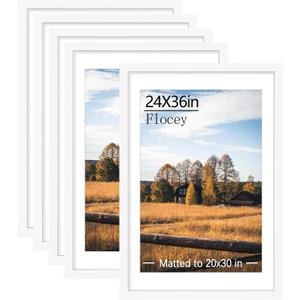 24x36 Picture Frame Set of 5, White Poster Frame, Display Pictures 20 x 30 with Mat or 24 x 36 Without Mat for Horizontal or Vertical Wall Mounting, Wall Gallery Frame for Artwork, 24x36-5PACK