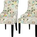 Lellen Wingback Side Chair Slipcover - Stretch Wingback Chair Covers with Pattern,Armless Wingback Chair Slipcover,Wingback Dining Chair Covers,Arm Chair Protector Cover for Room Home Decor 2PCS (11)