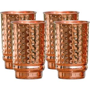 Pure Copper Hammered Tumblers Set of 4 | 350ml (11.8oz) | Handmade Ayurvedic Drinkware for Health & Wellness | Travel Copper Cups