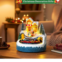 Animated Collection Figurines Musical Santa Clau Christmas Village Houses with Rotating Train, Lighted Christmas Collection Figurines for Home Tabletop Decorations Ornaments Gifts
