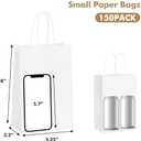 OUTUXED 150pcs White Paper Bags with Handles, 5.25x3.2x8 Inches Small Gift Bags Bulk for Shopping, Birthday, Wedding, Merchandise and Business Party