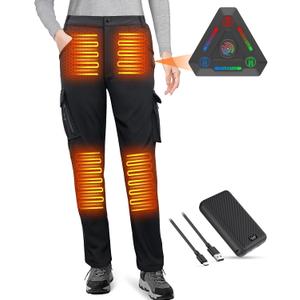 FERNIDA Women Heated Pants with Battery Pack Fleece-Lined Softshell Electric Heating Snow Pants for Outdoor Hiking Skiing (Large, Black)
