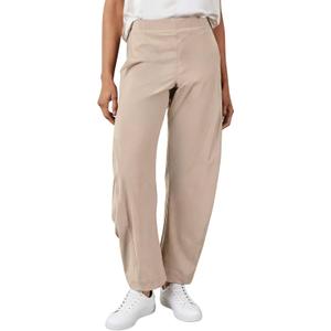 SeekMe Women's Cotton Linen Pants Barrel Leg Palazzo Elastic Waist Casual Capri for Beach Vacation (Beige, L)