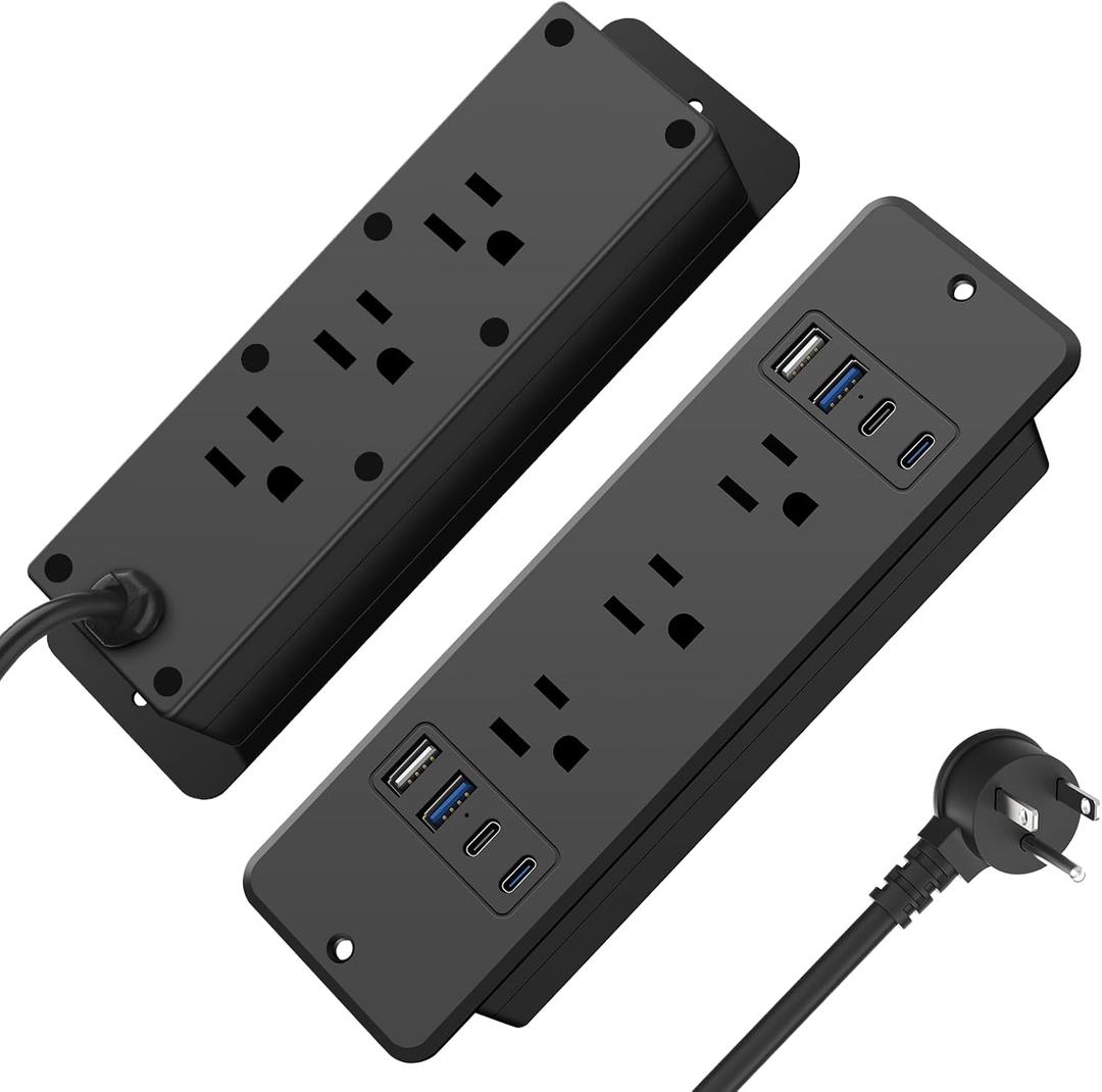 HHSOET 14 in 1 Fast Charging Recessed Power Strip, 20W Furniture Power Outlet, Flush Mount Surge Protection with 6 AC Plugs, 4 USB-A and 4 USB-C, 6ft Power Cord. (Black)