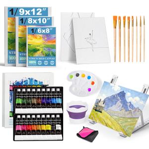 Acrylic Paint Set for Kids & Adults, Art Painting Supplies Kit with 18 Acrylic Paints, Paint Brushes, Canvas, Easel