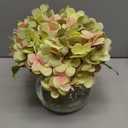 Hollyone Hydrangea Artificial Flowers with Glass Vase Dark Green Silk Faux Flowers Arrangements In Vase with Faux Water Fake Floral Bulk Bouquet for Home Decor Table Centerpiece Decorations