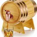 Geetery 1 Pack 2 Liter Wood Barrel with Stand Wooden Whiskey Barrel Vintage Beer Tequila Rum Whiskey Dispenser Wine Making Barrels for Home Table Display Decoration Entertaining (2 Liters)
