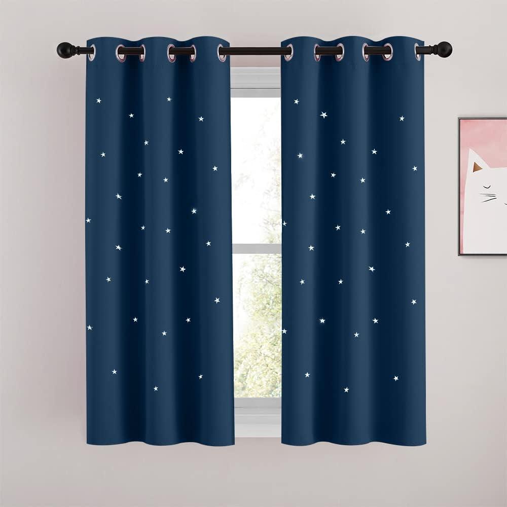 NICETOWN Kids Blackout Curtains for Boys Bedroom, Grommet Thermal Insulated Star Cutout Room Darkening Curtains for Living Room, Set of 2 Panels, 34 x 54 Inch, Moroccan Blue