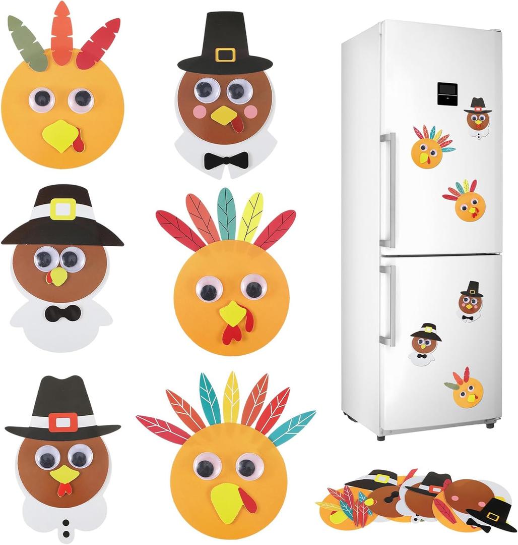 Copkim 48 Sets Fall Pilgrim Turkey Crafts for Refrigerator Magnet Craft DIY Kit Make Fun Activities Project for Fall Autumn Harvest Home