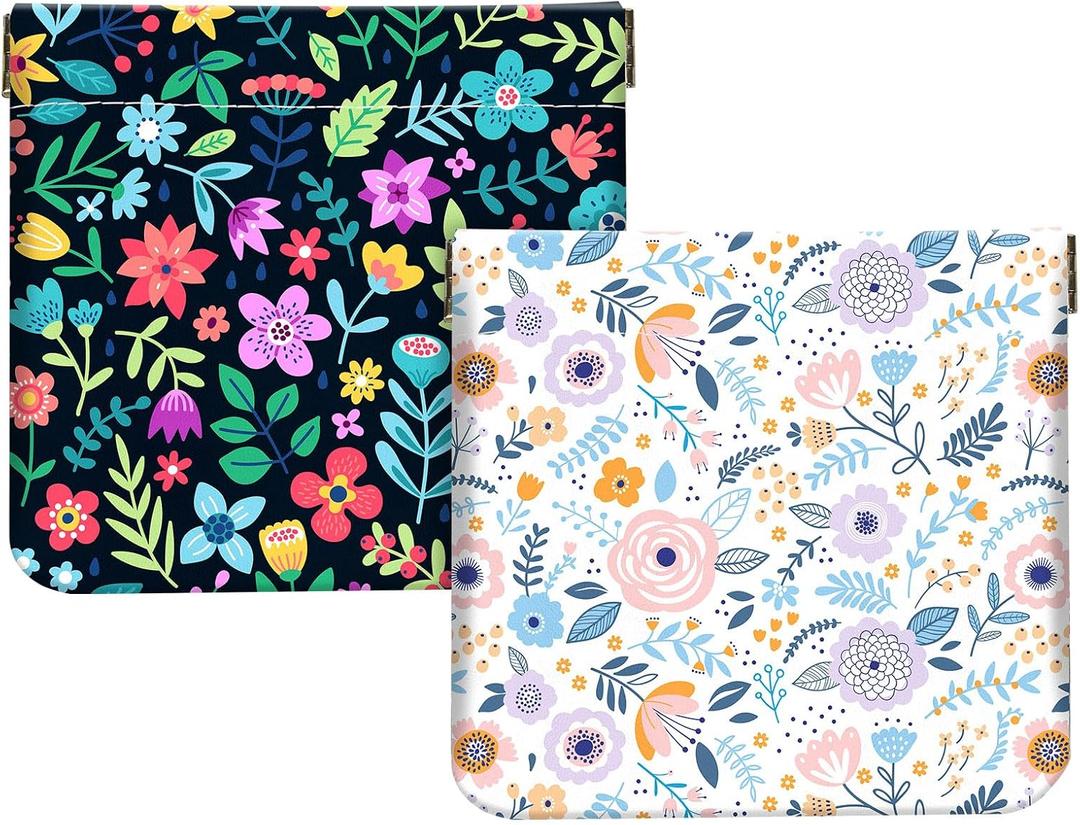 4 x 2Pcs PU Leather Small Squeeze Coin Purse Pouch Mini coin Bag Unique And Cute Wallet Cosmetic Bags Change Bag For Women Girls Men Black And White Floral