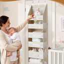 Criusia Over the Door Organizer, 6-Shelf Closet Hanging Storage with 13 Mesh Pockets, 55lbs Capacity Behind the Door Storage for Baby Nursery, Bathroom, Bedroom, and Dorm, Beige