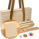 Yellow Mountain Imports American Mahjong Set, "Ivory Stripes - 166 Tiles with Beige Soft Case, Wooden Racks with Pushers, Scoring Coins, Dice, & Wind Indicator, Medium