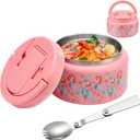 BABHAMNESS 13.5oz Soup Thermo for Hot Food Kids Insulated Vacuum Food Jar with Buckle Lid,Wide Mouth Leakproof Stainless Steel Lunch Container with Spoon-Mermaid