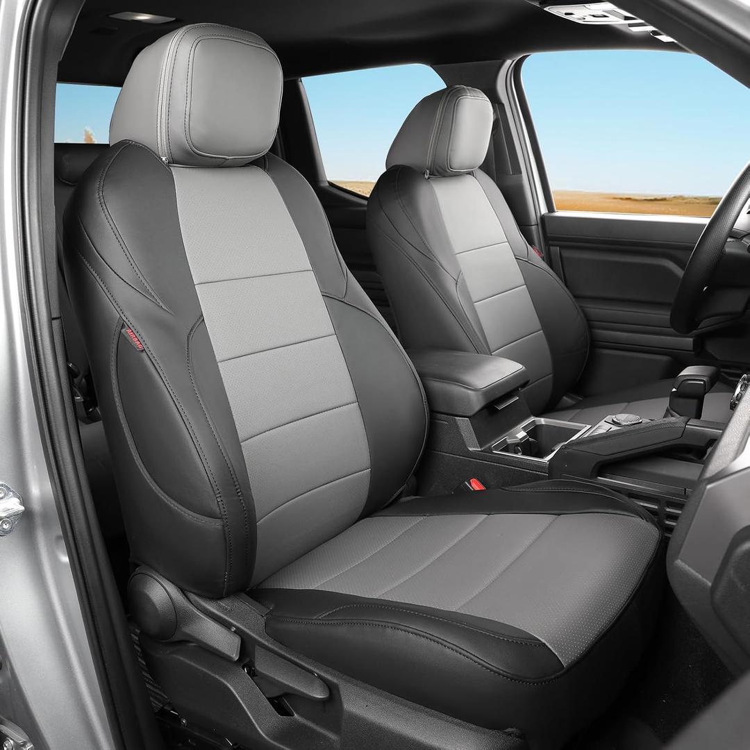coverdream 2024 2025 2026 Tacoma Seat Covers Full Set for Toyota Tacoma 4th Gen Double/Crew Cab SR,SR5,TRD Sport,TRD Off-Road,Limited,Fully Covered,Waterproof Leather Car Seat Protector(Black/Gray)