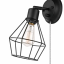 Evans 1-Light Plug-In or Hardwire Wall Sconce, Matte Black, 6-Foot Black Fabric Cord