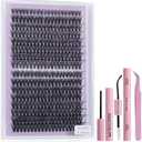 Unaone 320PCS Lash Extension Kit Natural Lash Clusters 30D+40D 9-16mm Wispy Individual Eyelash Clusters with Lash Glue, Bond & Seal, Tweezers for Beginners, Pack of 2