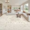 10x12 Area Rug for Living Room: Vintage Boho Neutral Washable Rug Indoor Soft Large Area Rug Carpet for Bedroom Nursery Farmhouse Dining Room Office Floor Non-Slip Low Pile Under Table Rug Beige White