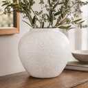 White Ceramic Vase 8.3-Inch Round Textured Vase for Home Decor