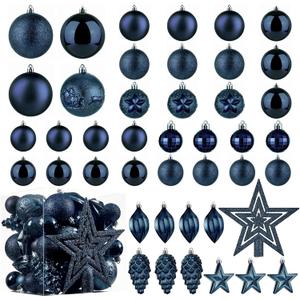 Christmas Ball Ornaments - 43pcs Shatterproof Christmas Tree Decorative Hanging Ornaments with Loop for Xmas Holiday Party Wreath Home Decoration, Dark Blue(Combo of 10 Ball and Shaped Styles)