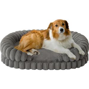 BALANCE Calming Dog Bed for Large Sized Dogs, 36 Inches Oval Washable Pet Bed with Sides, Orthopedic Pet Couch Sofa with Non-Slip Bottom, Gray