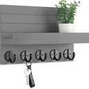 Key Holder for Wall, Decorative Key and Mail Holder with Shelf Has Large Key Hooks for Bags, Coats, Umbrella  Paulownia Wood Key Hanger with Mounting Hardware (9.8W x 6.7H x 4.2D) (Gray)
