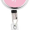 Andaz Press Retractable Badge Reel Holder with Clip, Heavy Duty Metal Name Tag Retractable ID Key Belt Clip Pink Letter Monogram, Floral Monogram T