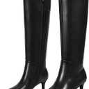 wetkiss Low Heel Knee High Boots for Women Regular Calf Friendly Side Zipper Almond Toe Faux Leather Comfortable Boots for Walking, Dancing, Standing for Long Periods With No Pain (7.5)