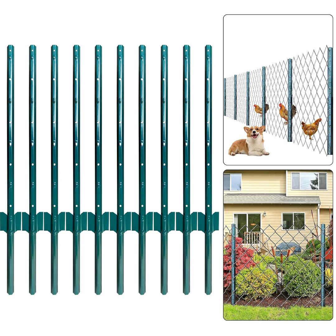 Fence Posts 3 Feet, Pack of 10, Metal Fence Post with U-Channel, Steel Fence Poles U Post for Garden Wire Mesh Fence Poles Sign Post