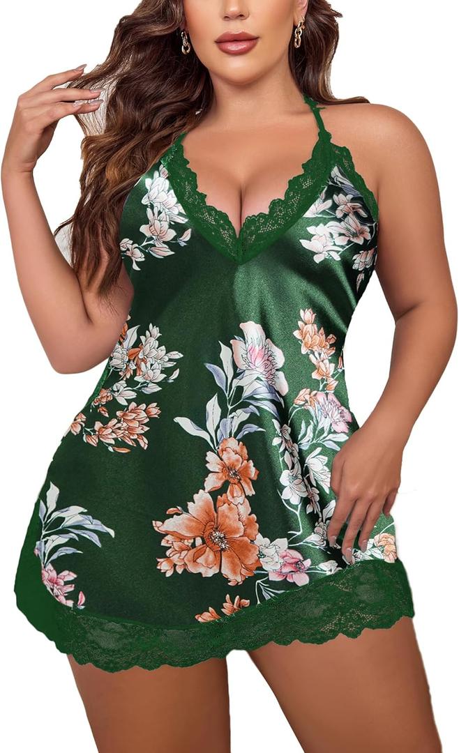 Avidlove Women Lingerie Plus Size Satin Lace Chemise Nightgown Sexy Full Slips Sleepwear L-4XL