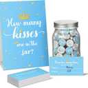 Moukeren 555 Pcs How Many Kisses Game Card Kit How Many Kisses Baby Shower Games Standing Sign Guessing Cards Baby Shower Stickers for Kid Sprinkle Birthday Party, No Candy and Jar (Blue Boy Style)