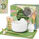 Matcha Whisk Set, 7 Pcs Matcha Making Kit with Matcha Bowl, Matcha Whisk and Holder, Bamboo Scoop, Scoop Rest, Sifter and Tea TowelGifts for Christmas Birthday (White)