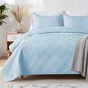 Whale Flotilla Extra Soft King Quilt Bedding Set, Lightweight Light Blue Bedspreads Quilt King Size with Modern Pattern, Reversible 3-Piece Coverlet with 2 Pillow Shams for All Seasons