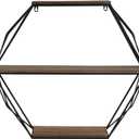 Geometric Decorative Wall Shelf  3-Tier Metal & Wood Home Decor Floating Display Shelf  Modern Wall Shelves for Bathroom, Bedroom & Living Room  Brown & Black, 24"
