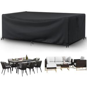 Patio Furniture Covers Outdoor Table Cover Waterproof Rectangular 420D Garden Dining Table Cover Wind Dust Proof Anti-UV Patio Sectional Couch Cover Table and Chair Set Covers 74"Lx47"Wx28"H Black