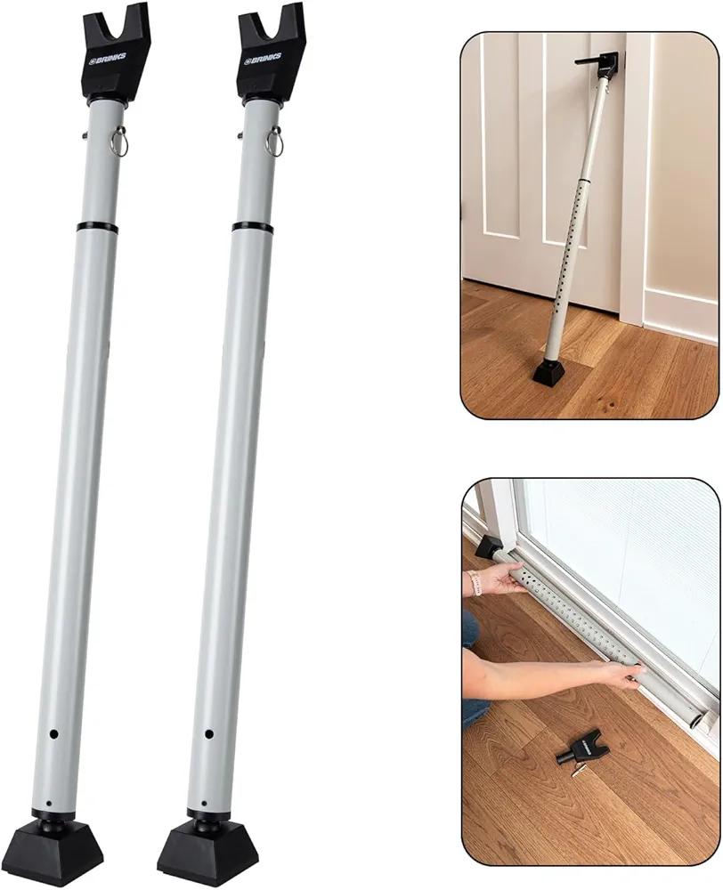 BRINKS Door Security Bar - Adjustable Brinks Door Security Bar for Travel, School, Dorm and Home - Door Jammer for Hinged Doors and Sliding Door Security – Silver - 2 Pack