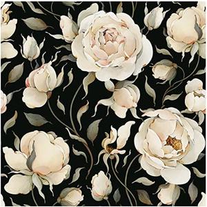 HAOKHOME Black Floral Peel and Stick Wallpaper Vintage Roses Peonies Removable Wall Paper Contact Paper for Kitchen Bathroom Black/Beige/Olive 17.7in x 9.8ft