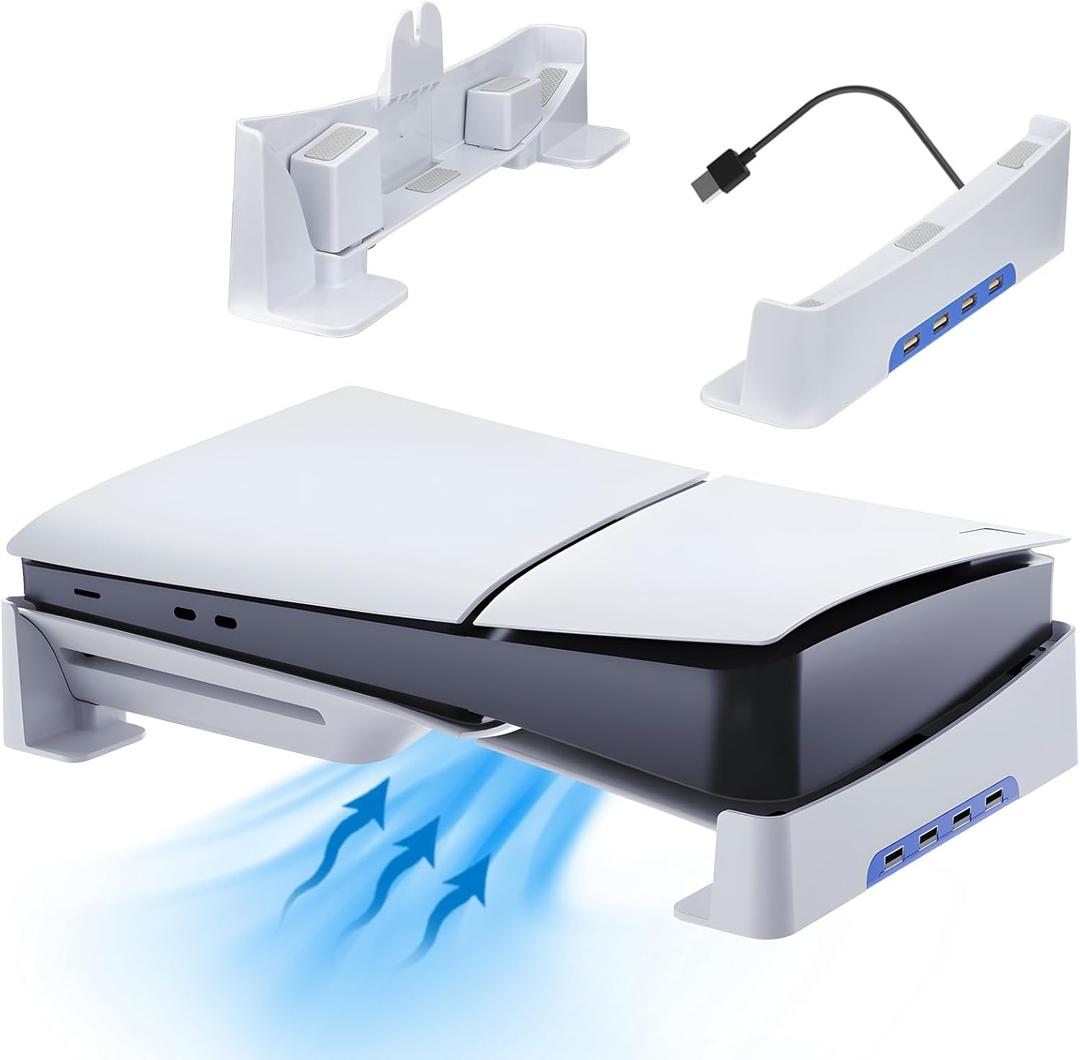 Racrank PS5 Pro Horizontal Stand with USB Hubs, Anti-Slip Dual Mode Base for PS5 Slim/Pro Disc & Digital Edition, Mini Design Stabilized Stand Exclusive for Gaming Room Setup, White