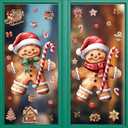 Christmas Window Clings 2 Sheets Gingerbread Man Window Decals Xmas Windows Stickers for Winter Party with Cane Candy Bow Designs for Home Office Windows Glass Mirror Decor