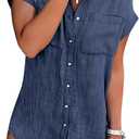 Zilcremo Women Denim Shirt Dresses Short Sleeve Distressed Jean Dress Button Down Casual Tunic Top (Large, Navy)