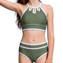Kdwdvbn Kids Swimsuits Piece Adjustable Shoulder Strap Color Block Bikini Sets with Removable Padding Lake Green Girls Bathing Suits Size 7-8 (Green)