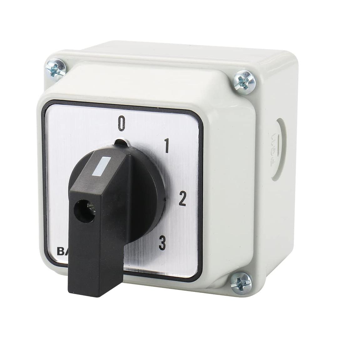 Baomain Rotary Changeover Switch SZW26-20/0-3.2D with Master Switch Exterior Box 660V 20A 4 Position 2 Phase 8 Terminals