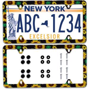 2Pcs Sunflower Flowers Green Leaves Watercolor License Plate Frame Stainless Steel Car License Plate Frame Accessory Car Plate Frame Decor 12.3" x 6.3" for US Vehicle Standard Size