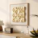 Framed 3D Wood Textured Wall Art, Large Modern Beige Geometric Wooden Artwork for Walls, Minimalist Neutral Square Paintings Wall Decor for Living Room, Dining Room, Bedroom, Office, 28x28 Inch